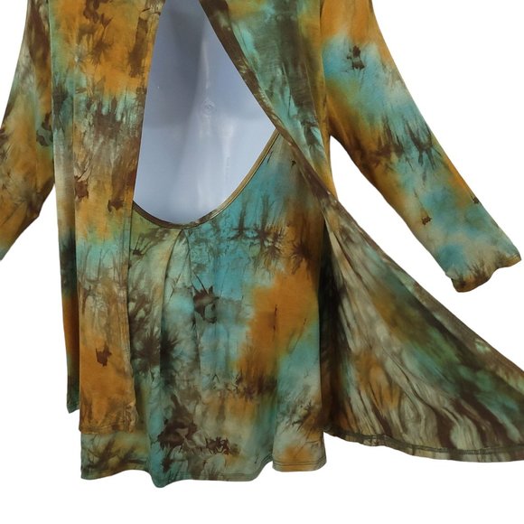 Andree by Unit Top Open Back Womens Size M Long Sleeve Green Brown Pullover - Picture 14 of 14